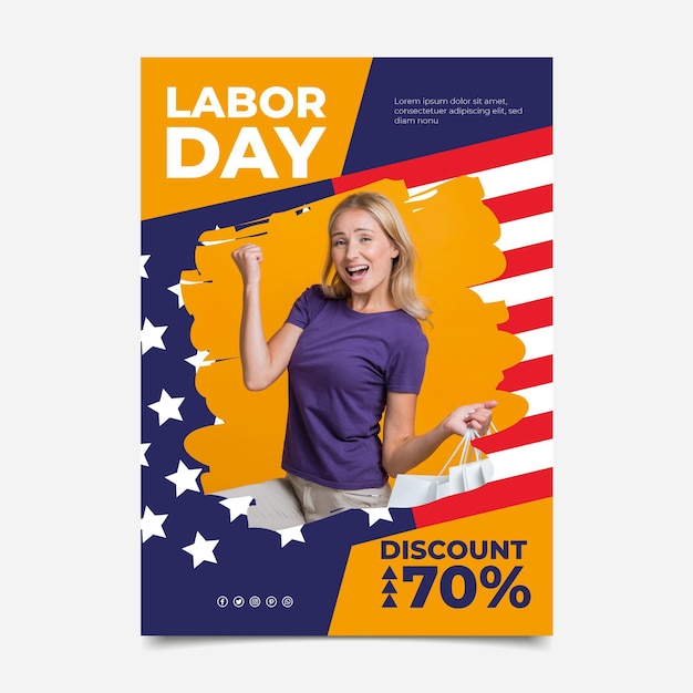 Modèle D'affiche Verticale De Vente De Fête Du Travail Usa Plat Avec Photo