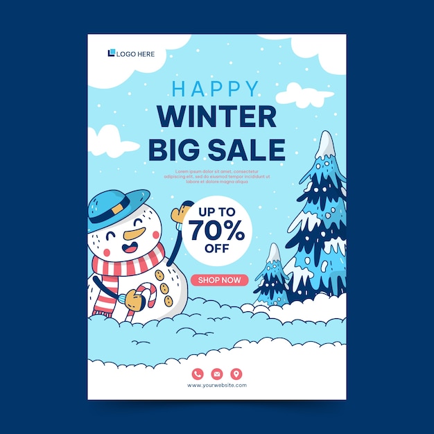 Modèle D'affiche Verticale De Vente D'hiver Dessiné à La Main