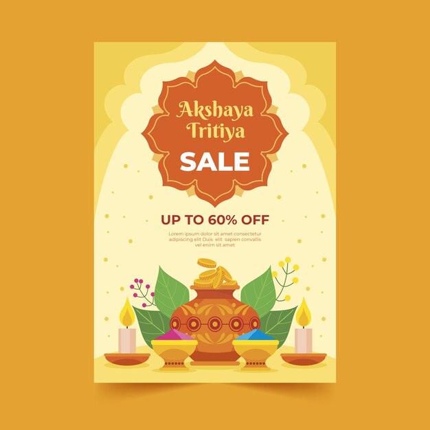 Vecteur gratuit modèle d'affiche verticale de vente plat akshaya tritiya