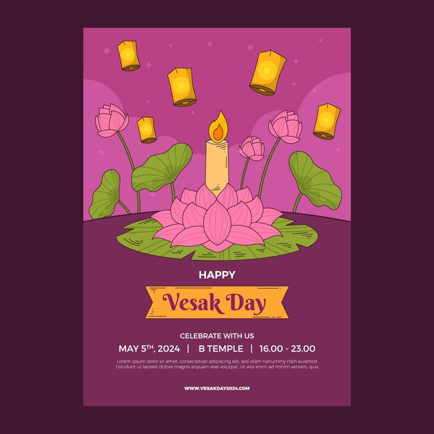 Vecteur gratuit modèle d'affiche verticale vesak dessinée à la main