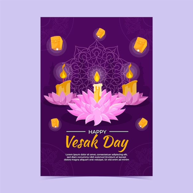 Vecteur gratuit modèle d'affiche verticale vesak plat