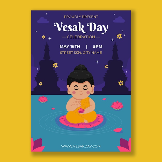 Vecteur gratuit modèle d'affiche verticale vesak plat