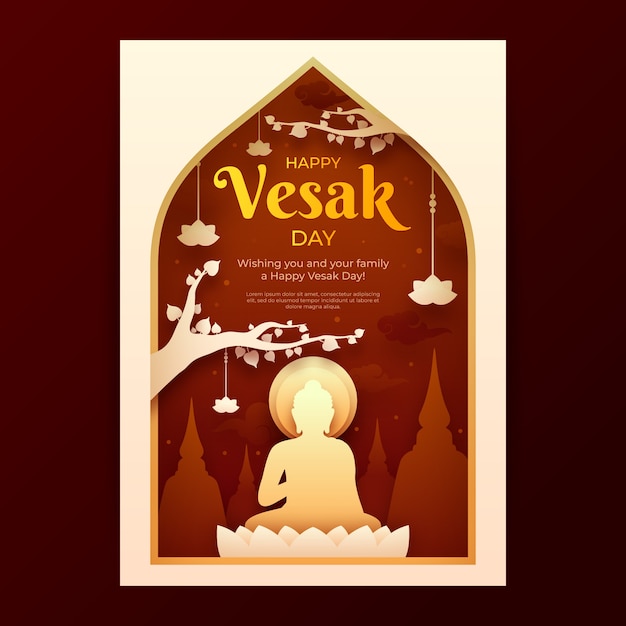 Vecteur gratuit modèle d'affiche verticale vesak de style papier