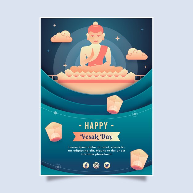 Vecteur gratuit modèle d'affiche verticale vesak de style papier