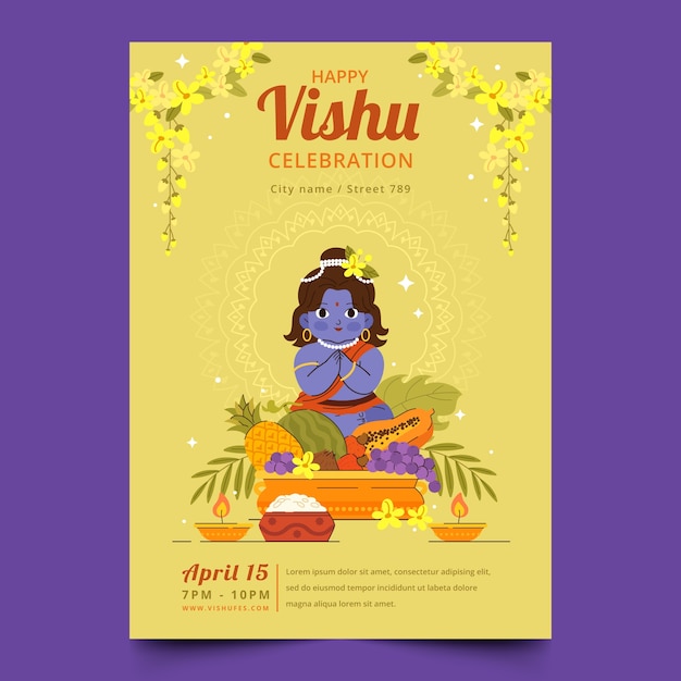 Vecteur gratuit modèle d'affiche verticale vishu plat