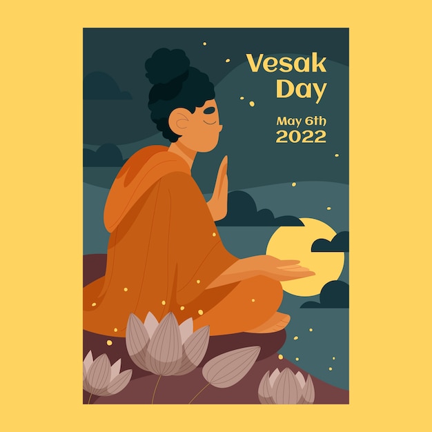 Vecteur gratuit modèle d'affiche de vesak plat