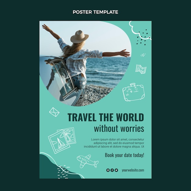 Vecteur gratuit modèle d'affiche de voyage dans le monde