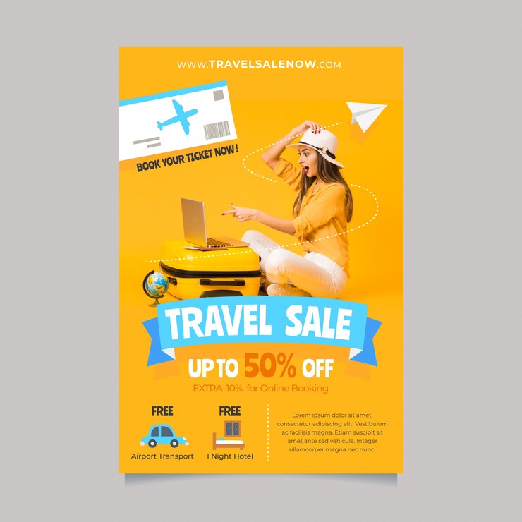Vecteur gratuit modèle d'affiche de voyage avec détails et photo