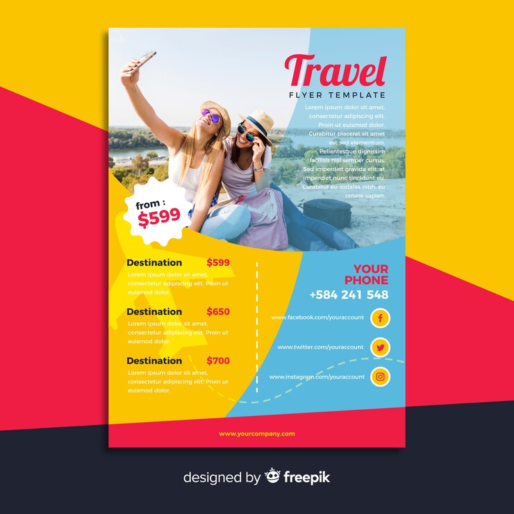 Vecteur gratuit modèle d'affiche de voyage avec photo