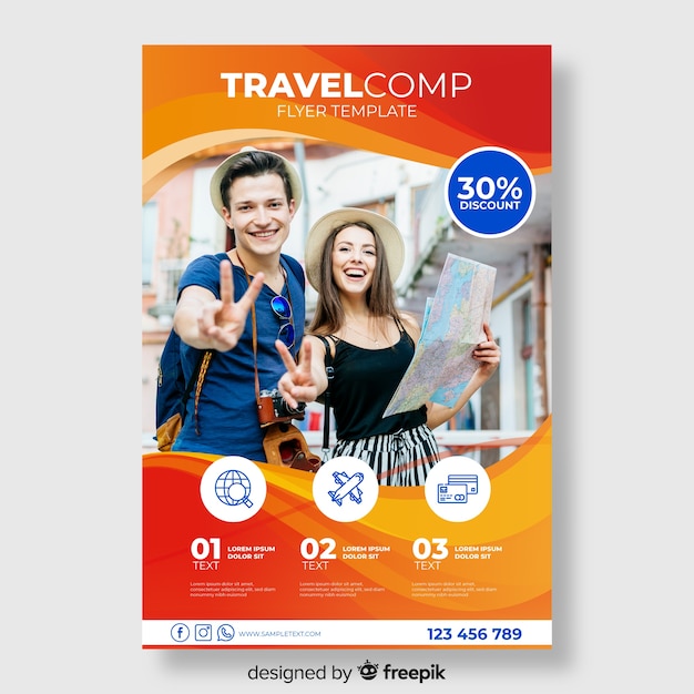 Vecteur gratuit modèle d'affiche de voyage avec photo