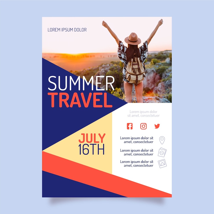 Vecteur gratuit modèle d'affiche de voyage avec photo