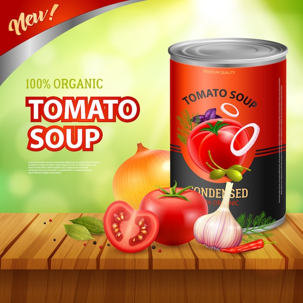 Vecteur gratuit modèle d'annonce packshot soupe aux tomates