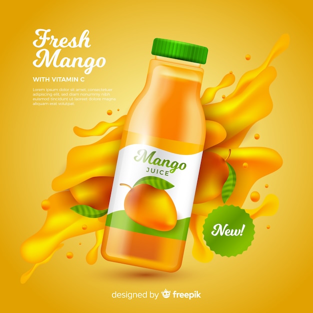 Vecteur gratuit modèle d'annonce réaliste de jus de mangue