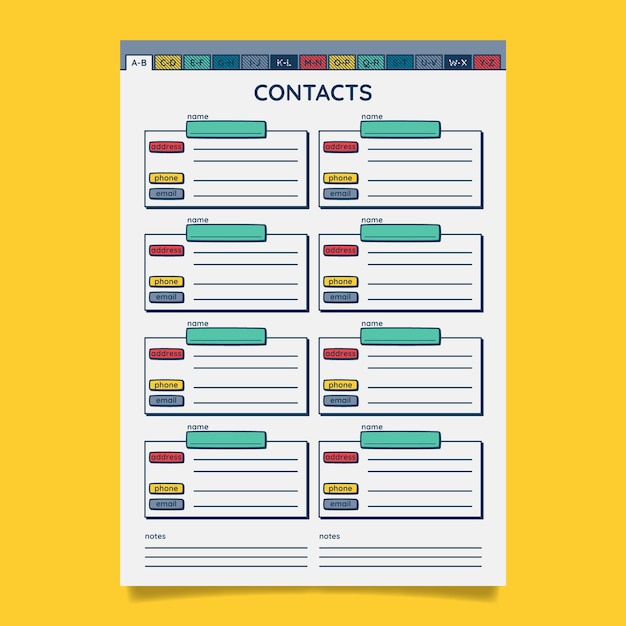 Vecteur gratuit modèle d'annuaire téléphonique dessiné à la main