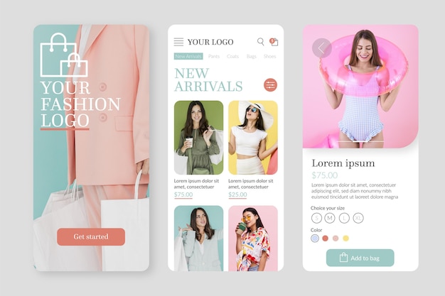 Modèle d'application de magasinage de mode avec photos