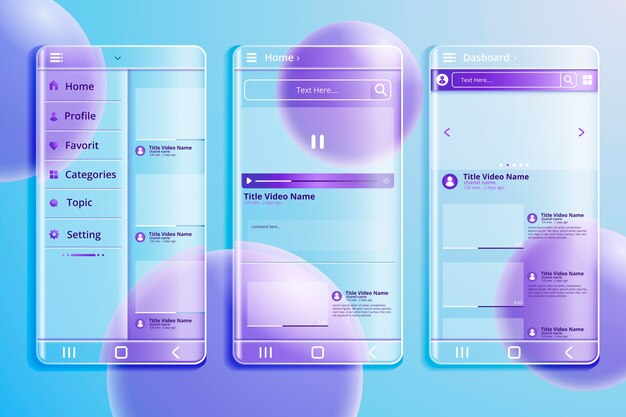 Modèle d'application mobile de morphisme de verre dégradé