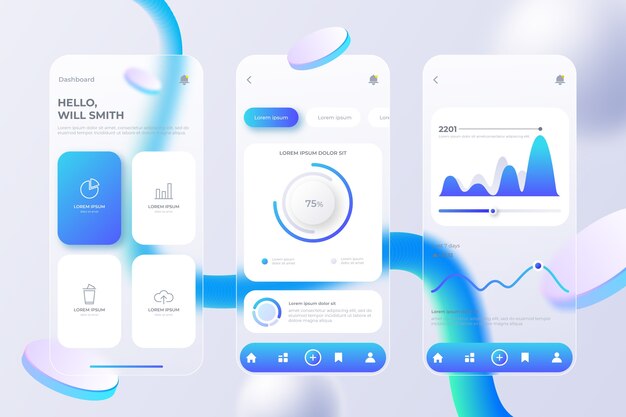 Modèle d'application mobile de morphisme de verre dégradé