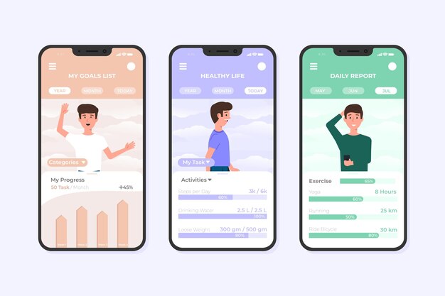 Modèle d'application smartphone homme avec objectifs