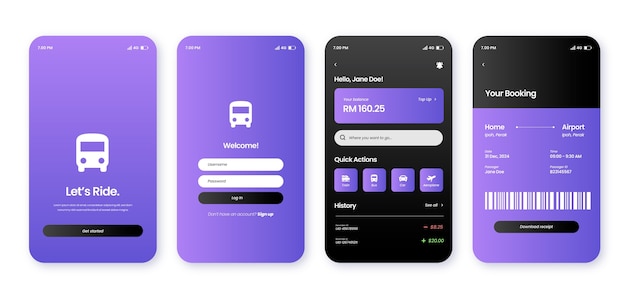 Vecteur gratuit modèle d'application de transport en gradient