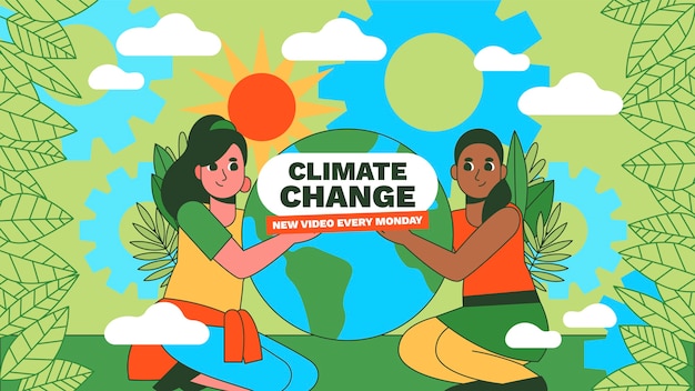 Vecteur gratuit modèle d'art de chaîne youtube sur le changement climatique plat dessiné à la main