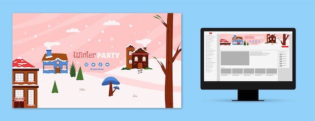 Vecteur gratuit modèle d'art de chaîne youtube de fête d'hiver design plat