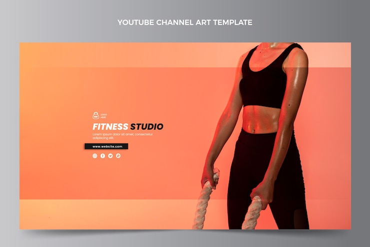 Vecteur gratuit modèle d'art de chaîne youtube fitness dégradé