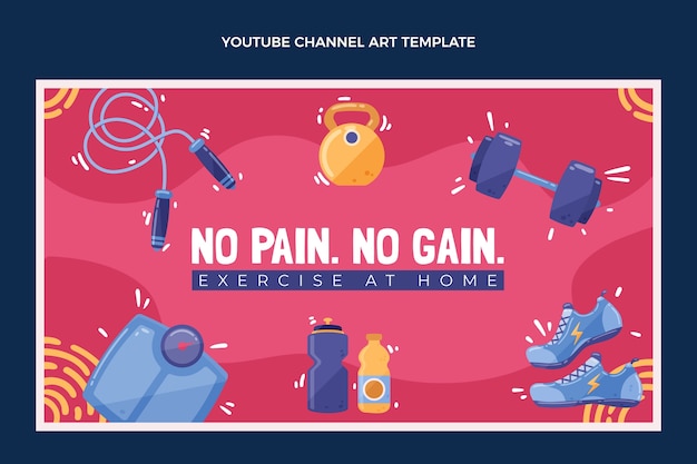 Vecteur gratuit modèle d'art de chaîne youtube fitness dessiné à la main