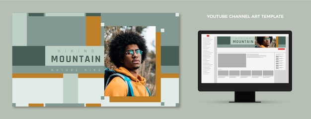 Vecteur gratuit modèle d'art de chaîne youtube trekking design plat