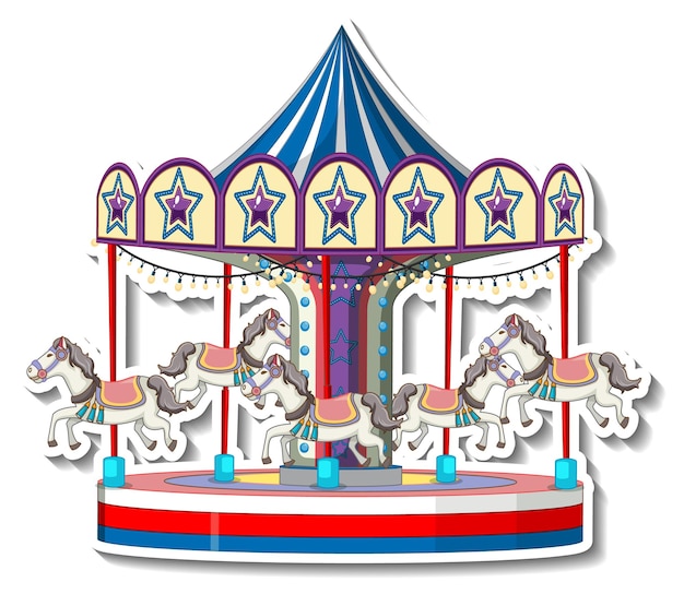 Vecteur gratuit modèle d'autocollant avec carrousel en style cartoon