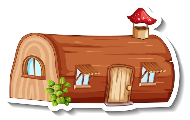 Vecteur gratuit un modèle d'autocollant avec fantasy log house isolée