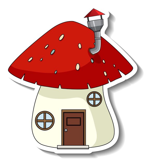 Vecteur gratuit modèle d'autocollant avec une maison champignon isolée