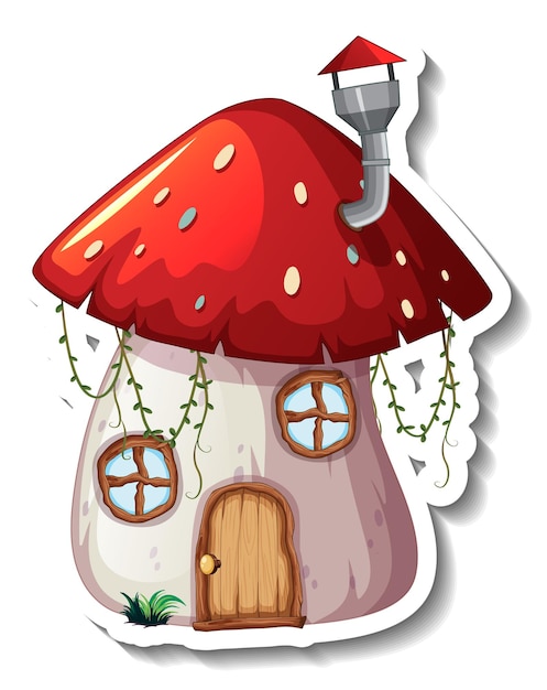 Vecteur gratuit un modèle d'autocollant avec mushroom house isolé