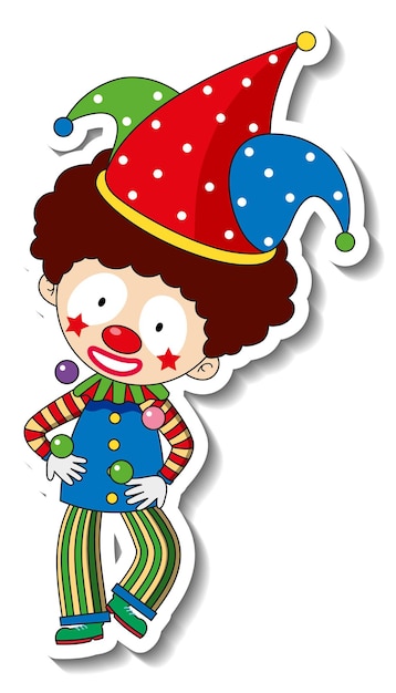 Vecteur gratuit modèle d'autocollant avec personnage de dessin animé de clown heureux