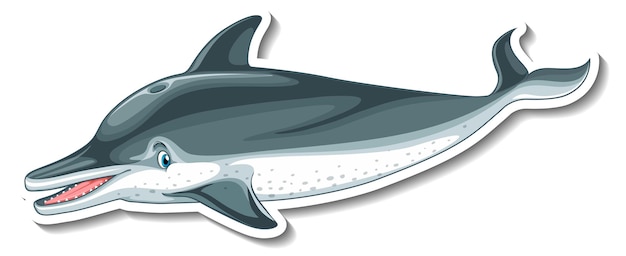Modèle d'autocollant avec un personnage de dessin animé de dauphin isolé