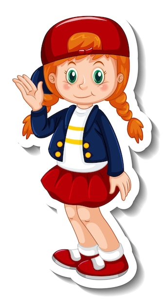 Modèle d'autocollant avec un personnage de dessin animé de fille isolé