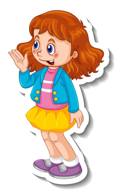Modèle d'autocollant avec un personnage de dessin animé de fille isolé