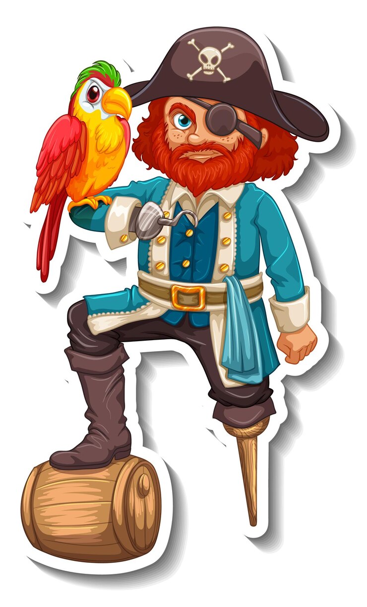 Vecteur gratuit modèle d'autocollant avec un personnage de dessin animé homme pirate isolé