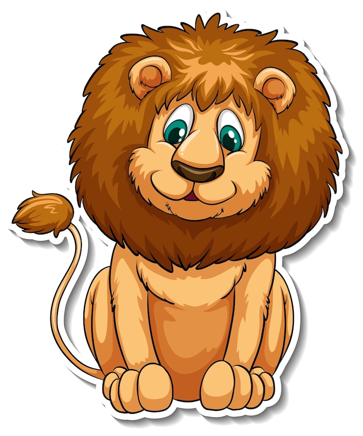 Vecteur gratuit un modèle d'autocollant de personnage de dessin animé de lion