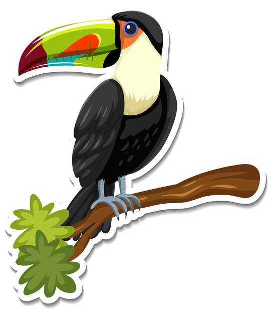 Vecteur gratuit un modèle d'autocollant de personnage de dessin animé toucan