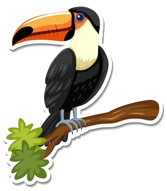 Vecteur gratuit un modèle d'autocollant de personnage de dessin animé toucan