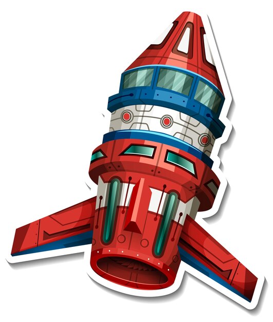 Un modèle d'autocollant avec Rocket Space Cartoon isolé
