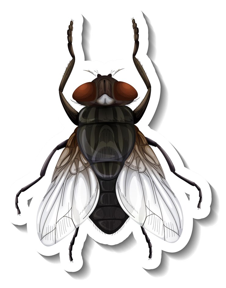 Vecteur gratuit un modèle d'autocollant avec vue de dessus de mouche isolée
