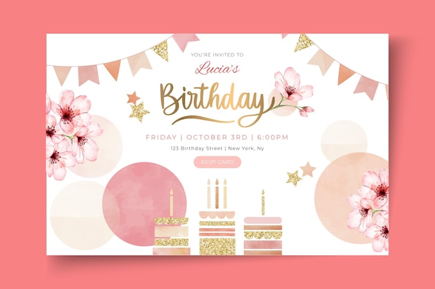 Modèle de bannière d'anniversaire avec des fleurs