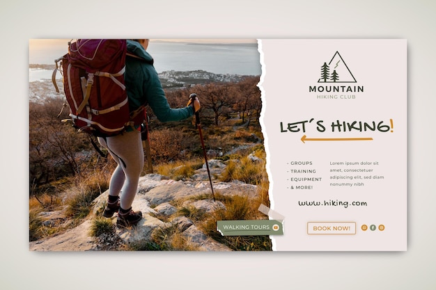 Vecteur gratuit modèle de bannière d'aventure de randonnée