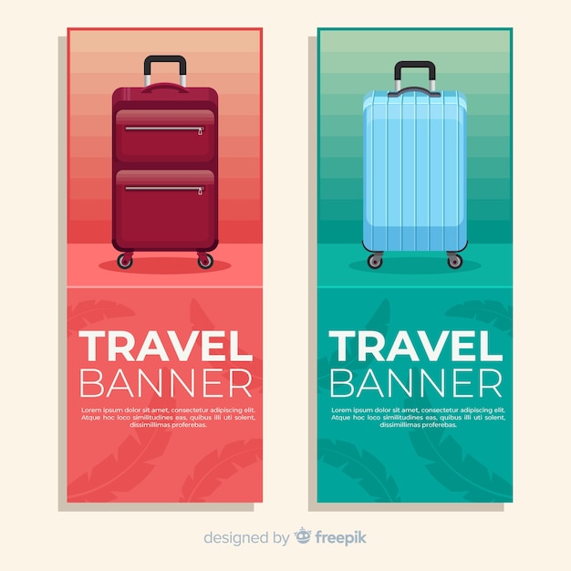Modèle de bannière de bagages de voyage plat