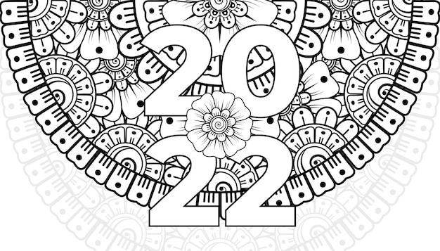 Modèle de bannière ou de carte de bonne année 2022 avec fleur de mehndi