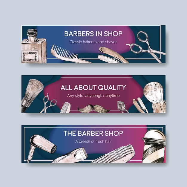Vecteur gratuit modèle de bannière avec la conception de concept de coiffeur pour la publicité.