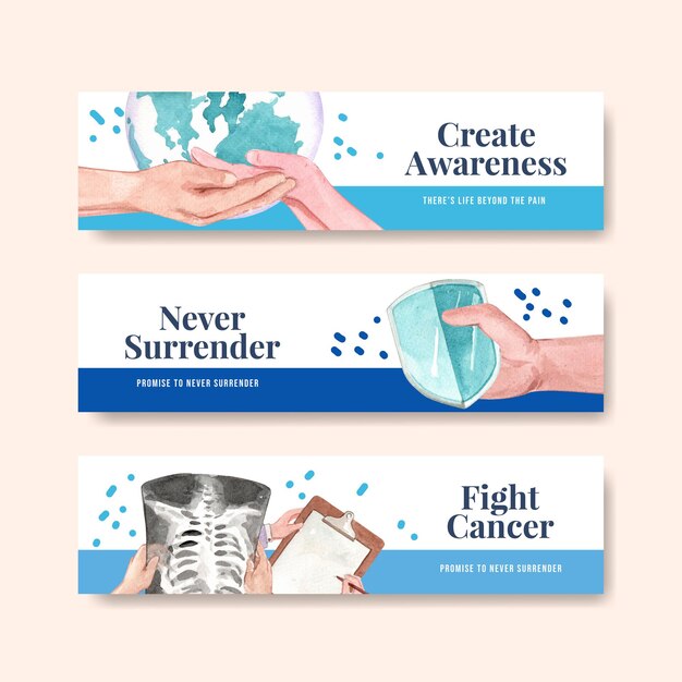 Modèle De Bannière Avec La Conception De Concept De Journée Mondiale Du Cancer Pour La Publicité Et Le Marketing Illustration Vectorielle Aquarelle.