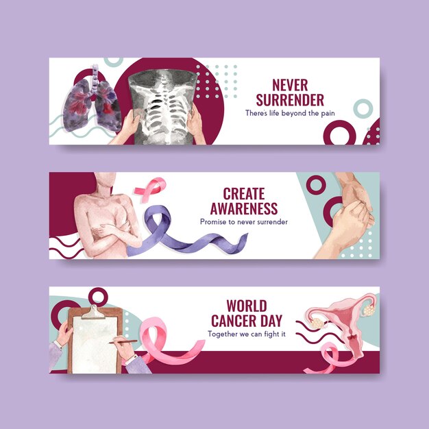 Modèle De Bannière Avec La Conception De Concept De Journée Mondiale Du Cancer Pour La Publicité Et Le Marketing Illustration Vectorielle Aquarelle.