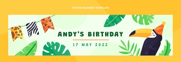 Vecteur gratuit modèle de bannière de contraction de fête d'anniversaire de jungle dessiné à la main